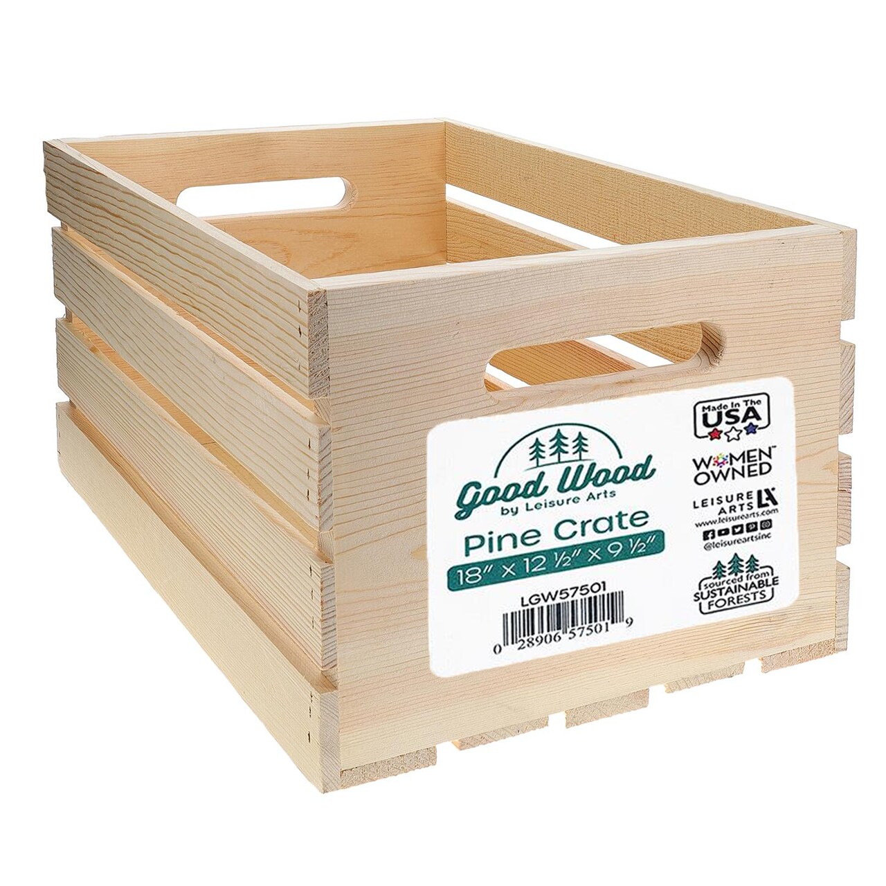 Good Wood By Leisure Arts Wooden Crate, Wood Crate Unfinished, Crates For Display, Crates For Storage, Wooden Unfinished, 18" X 12.5" X 9.5"
